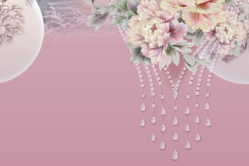 Watercolor Flowers, Roses, Peony Flowers, Feather Scenery