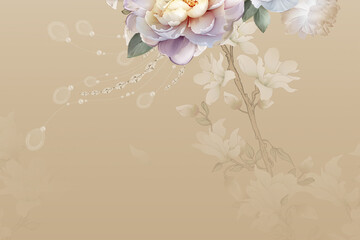 Watercolor Flowers, Roses, Peony Flowers, Feather Scenery