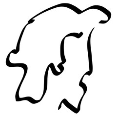 young man, abstract image with two broken lines, profile, black on white