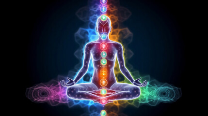 Concept of meditation and spiritual practice, expanding of consciousness, chakras and astral body activation, mystical inspiration image. Generative ai