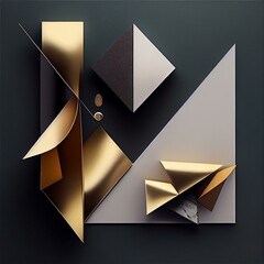 Minimalism, geometry, gold, silver, metallic shades, simplicity, style, design, surfaces, concept, forms, composition, contrast, abstraction, lines, details, elements, decor, accen Generative AI