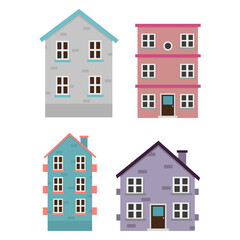 cartoon houses cottages. Building, city. Vector illustration.