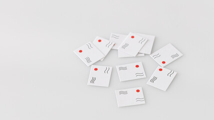 White envelops with post stamps on white background.