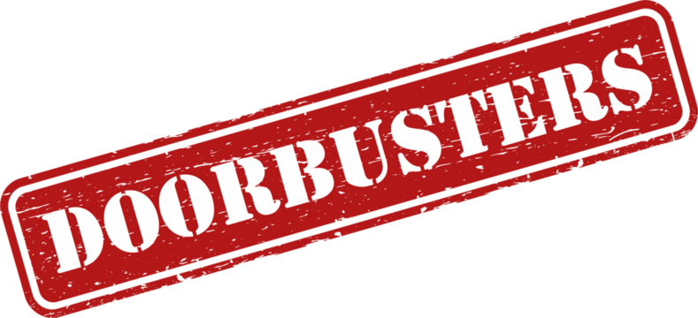 Doorbusters grunge rubber stamp - Powered by Adobe