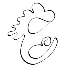 mom holds a newborn baby on her hand, abstract contour on a white background