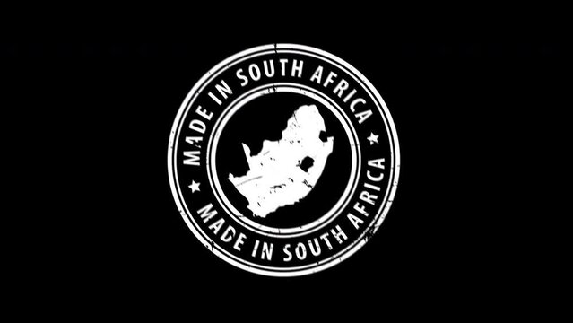 Made in South Africa - Stamp. Signed Stamped Text Animation. Blue ink on White Paper and alpha channel.