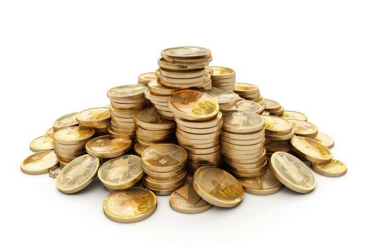 stack of British pound coins isolated on a white background. Generative AI