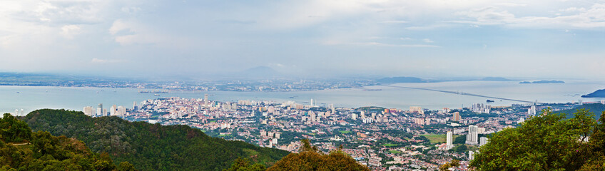 Naklejka premium Panorama of Georgetown, Penang island, Malaysia. View from Penang hill.
