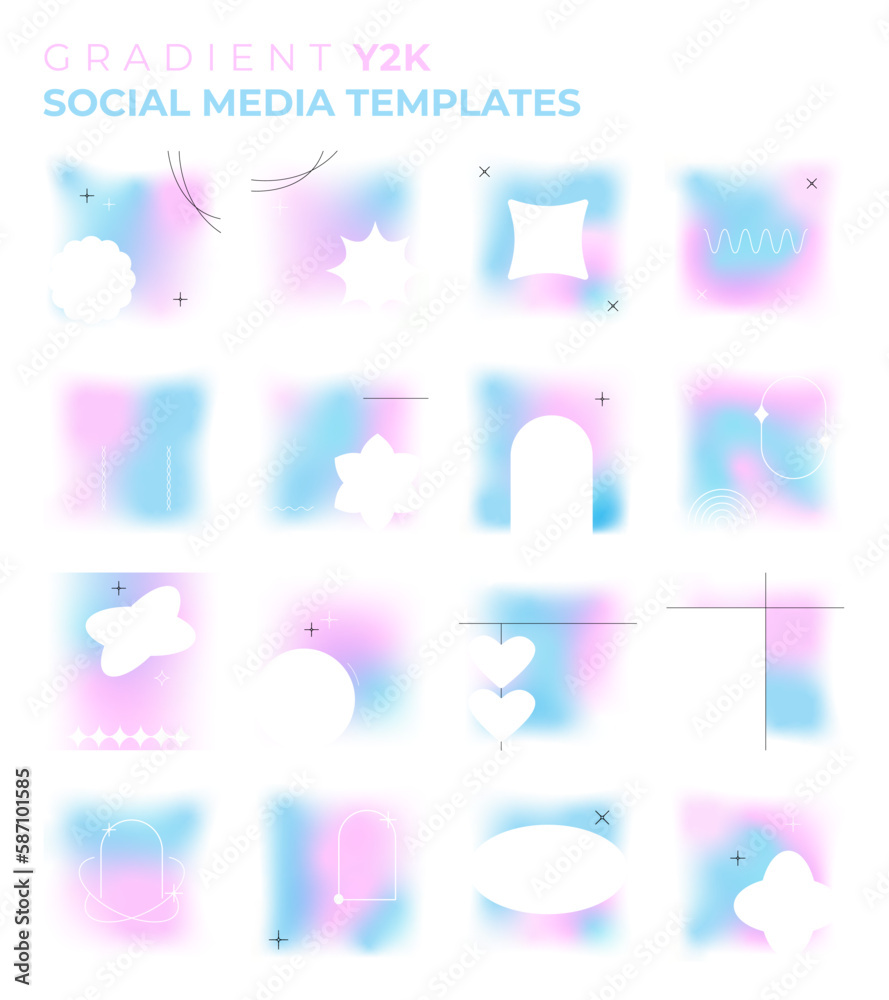 Poster y2k geometric collection of social media post design template. simple trendy geometry shapes. fully 