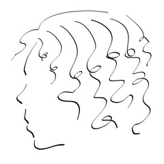 profile of a young pretty woman with wavy hair, abstract black outline on a white background