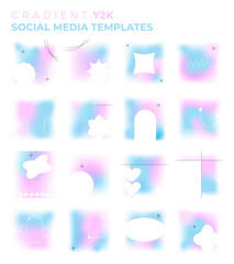 y2k geometric collection of social media post design template. Simple trendy geometry shapes. Fully editable instagram and facebook post frame poster. Vector illustration. EPS 10