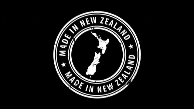 Made in New Zealand - Stamp. Signed Stamped Text Animation. Blue ink on White Paper and alpha channel.