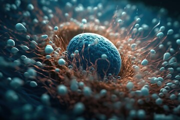 Sperm . Reproduction Active spermatozoon seeks conception. Fertilization of the egg, sperm movement. Generative AI - obrazy, fototapety, plakaty