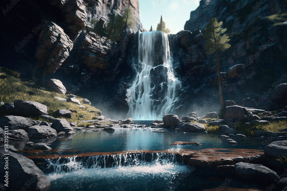 Canvas Prints a beautiful waterfall cascade generative ai