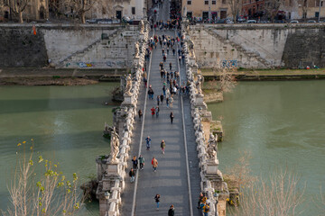 Pedestrian bridge built in 134 that crosses the Tiber, with travertine balustrades.