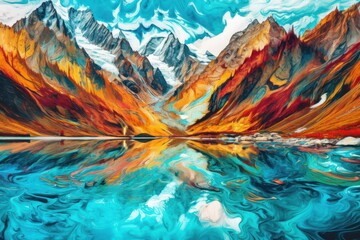 Snow-capped peaks and a crystal-clear lake transformed into a Van Gogh-inspired landscape.