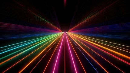 parallel long neon rays, abstract, fantastic wallpaper with colorful laser rays, desktop digital wallpaper, black background, generative ai