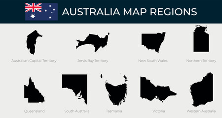 Map of Australia regions outline silhouette vector illustration
