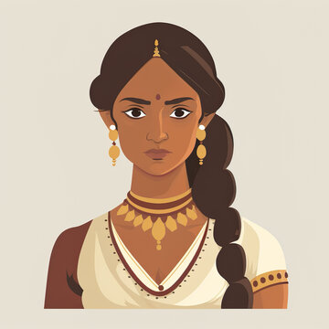 Young Indian woman in traditional dress and wearing gold jewellery. Avatar. 3D vector, People Character illustration. Cartoon minimal style. 3d render