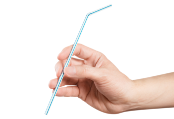 Hand holding a cocktail tube, cut out
