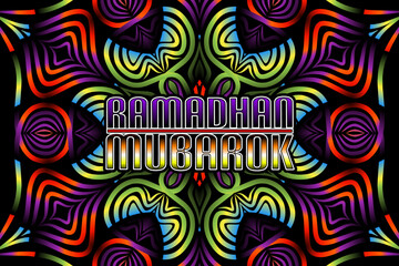 Beautiful islamic ramadhan mubarok lettering typography design with colourful mandala circle gradient line art