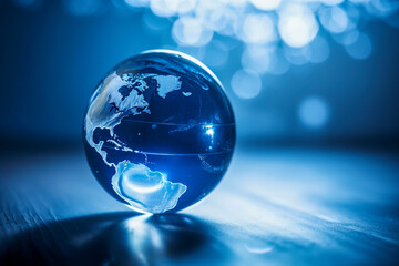 Blue earth, water planet, world peace. Expression of gentle light, generative AI