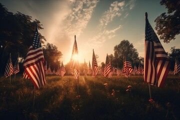 Fototapeta na wymiar Memorial Day Usa flag and grave Generative ai