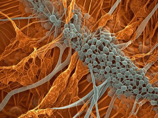 Human Cells in Detail under the Microscope. 3D Illustration.