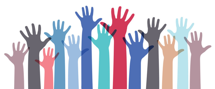 Many colorful hands - diversity concept - vector illustration