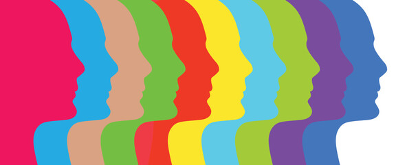 Colorful geometrical head shapes - diversity concept - vector illustration