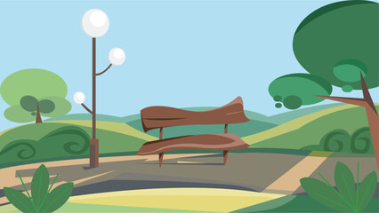 Public Park scene vector. No people public park. Beautiful outdoor scene. 