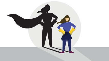 Woman silhouette with hero shadow behind her vector illustration