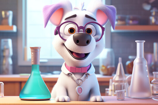 Cute Scientist Dog In The Lab - Cute Cartoon Animal Illustration - Generative AI