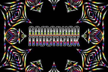 Beautiful islamic ramadhan mubarok lettering typography design with colourful mandala circle gradient line art