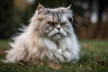 Naklejka na ściany i meble a cat posing outside. On the grass, a portrait of an animal. Generative AI