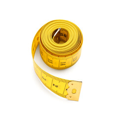 Yellow measuring tape isolated on white background