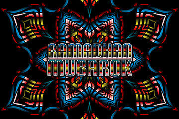 Beautiful islamic ramadhan mubarok lettering typography design with colourful mandala circle gradient line art