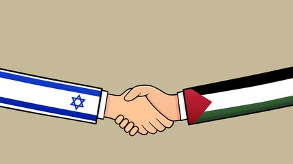 Agreement between Israel and Palestine politics Illustrations with country flags.  - obrazy, fototapety, plakaty