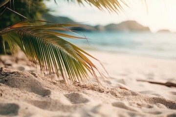 Naklejka na ściany i meble tropical palm tree on a sandy beach. Generative AI