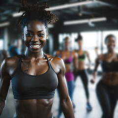 Obraz na płótnie Canvas AI Generated: Empowered Fitness - Radiant Woman Embracing Joyful Exercise - Inspiring Active Lifestyle
