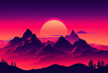 Synthwave Mountain Sunset - Generative Ai
