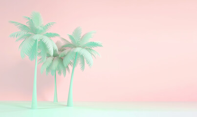 Fototapeta na wymiar Palm trees over pastel background. Summer, tropical, exotic vacations idea. AI generative