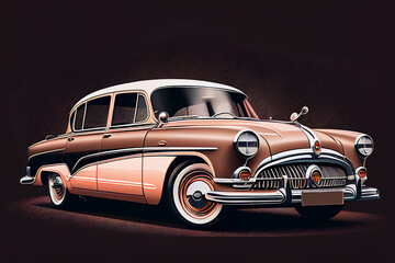Obraz na płótnie Canvas Vintage car on a dark background. Side view. illustration. generative ai