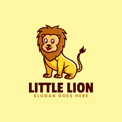 Vector Logo Illustration Little Lion Mascot Cartoon Style.