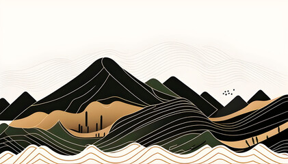 mountain landscape in minimalistic line art, generative ai