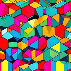 Geometric pattern of overlapping polygons in summer colors. The image was created with the help of AI. Geometric texture.