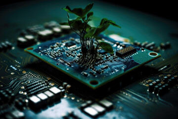 Bio Motherboard, Green Computing, Wallpaper, Art, Technology, Ecology, Generative AI