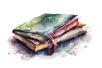 Open Book in Watercolor Painting Style. Generative AI