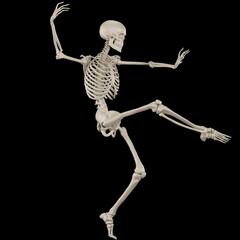 skeleton posing 3d render illustration with black 
background