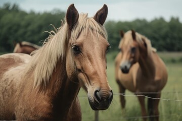 Obraz premium Hello from friendly horses. Generative AI